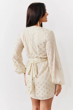 Gold Fleck Detail Belted Mini Dress|In the Style Clearance