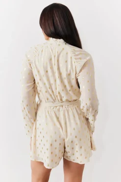 Gold Fleck Detail High Neck Belted Playsuit|In the Style Online