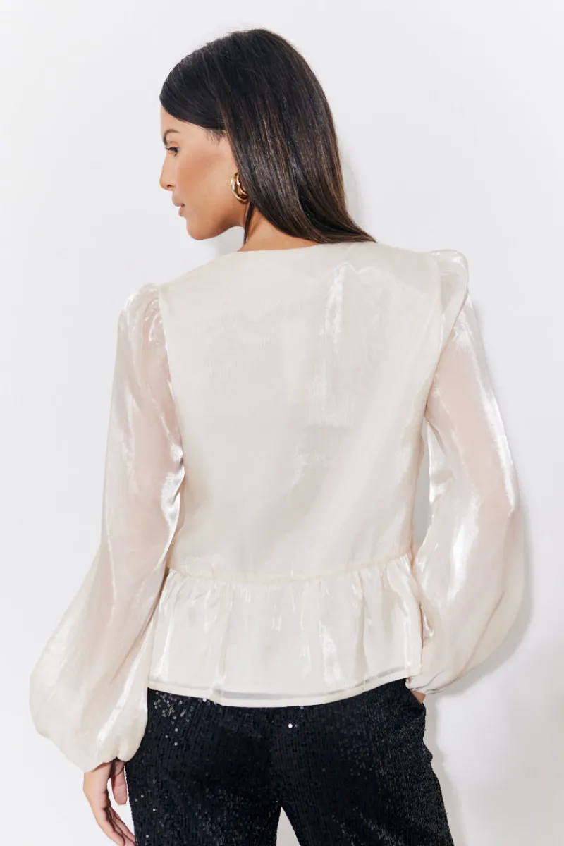Organza Tie Front Puff Sleeve Top|In the Style Sale
