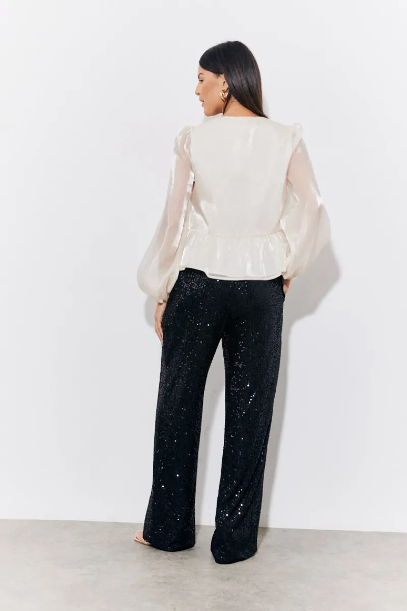 Organza Tie Front Puff Sleeve Top|In the Style Sale