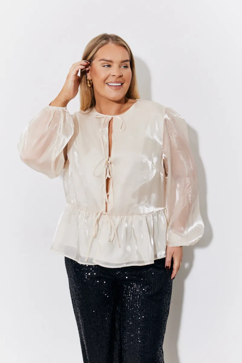 Organza Tie Front Puff Sleeve Top|In the Style Sale