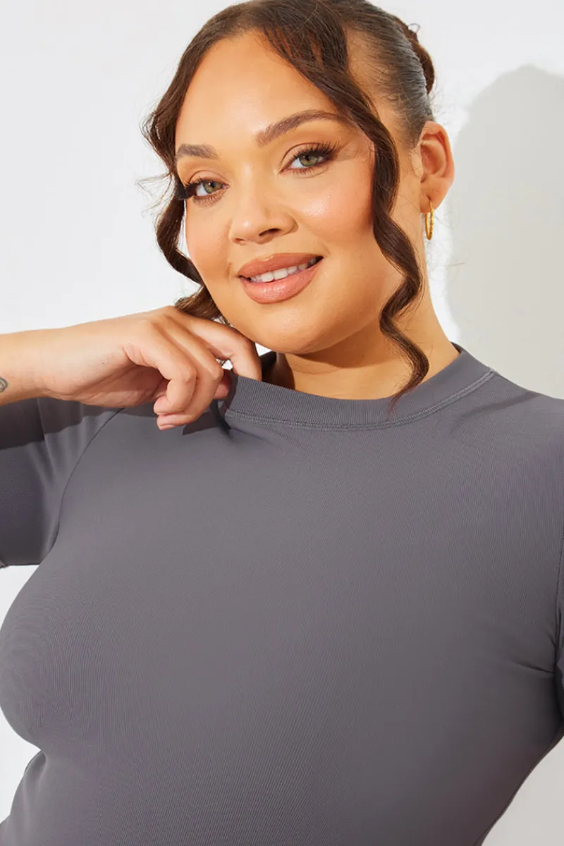 Crew Neck Short Sleeve Rib Top|In The Style Sale