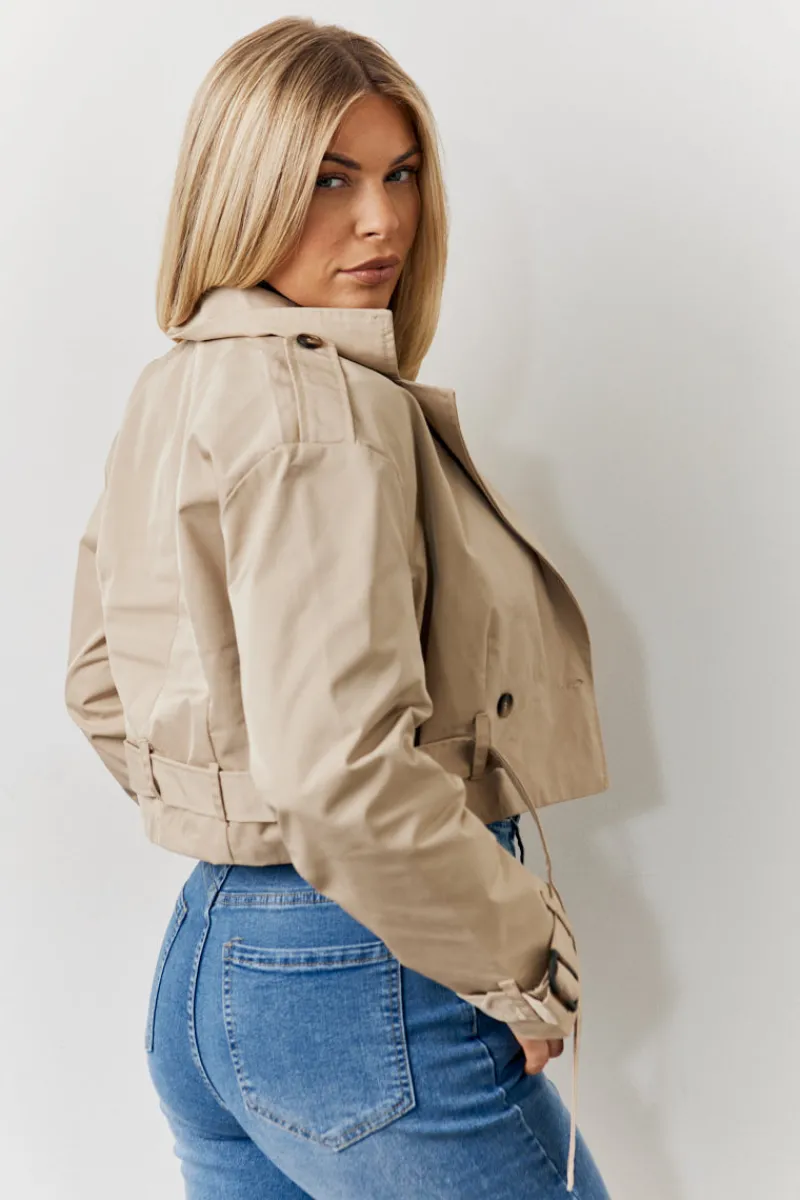 Cropped Belted Trench Coat|Fits Outlet