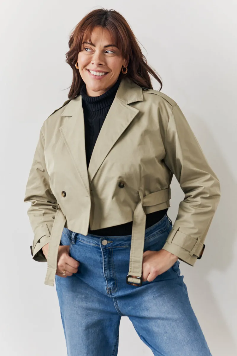 Cropped Belted Trench Coat|Fits Outlet