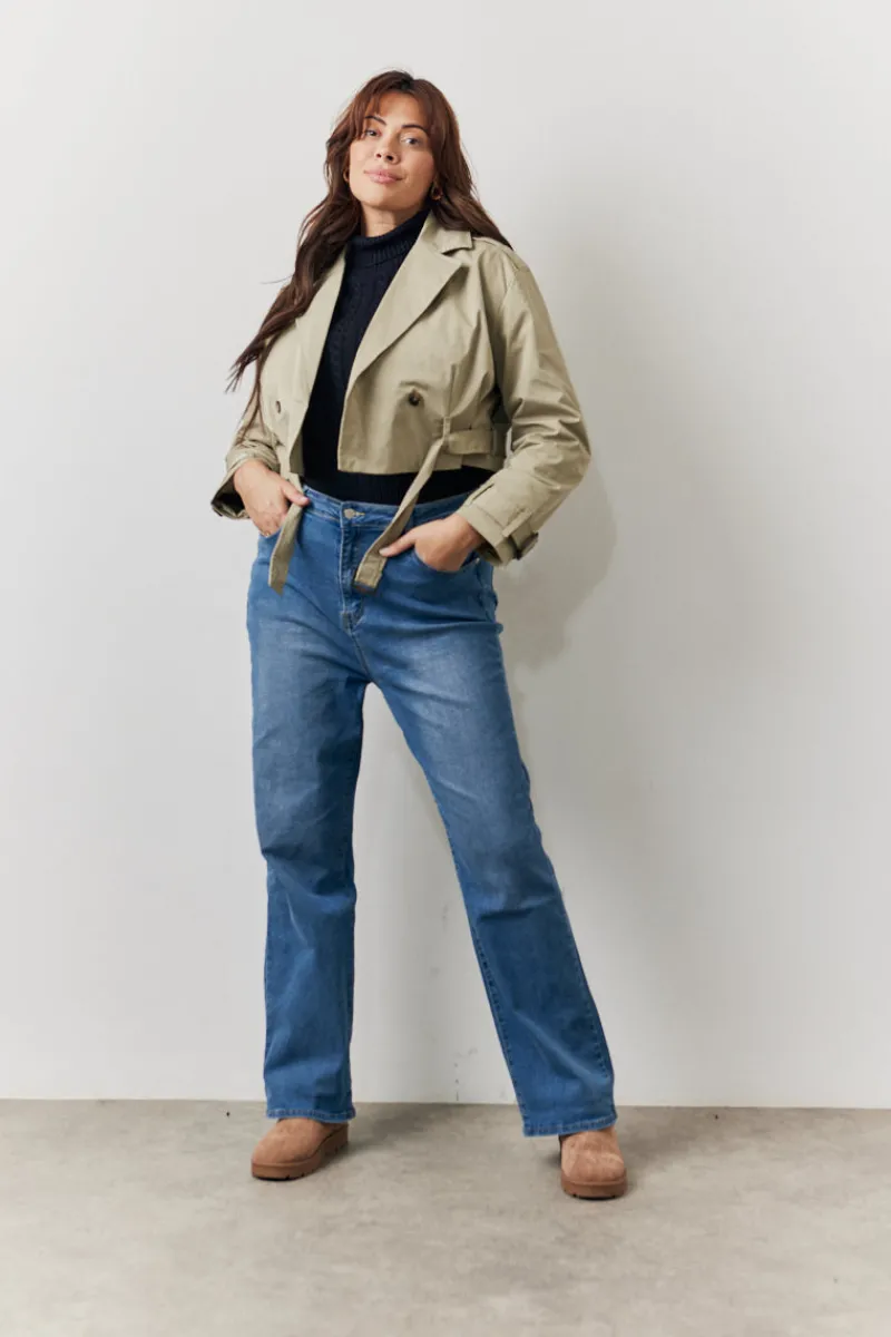 Cropped Belted Trench Coat|Fits Outlet