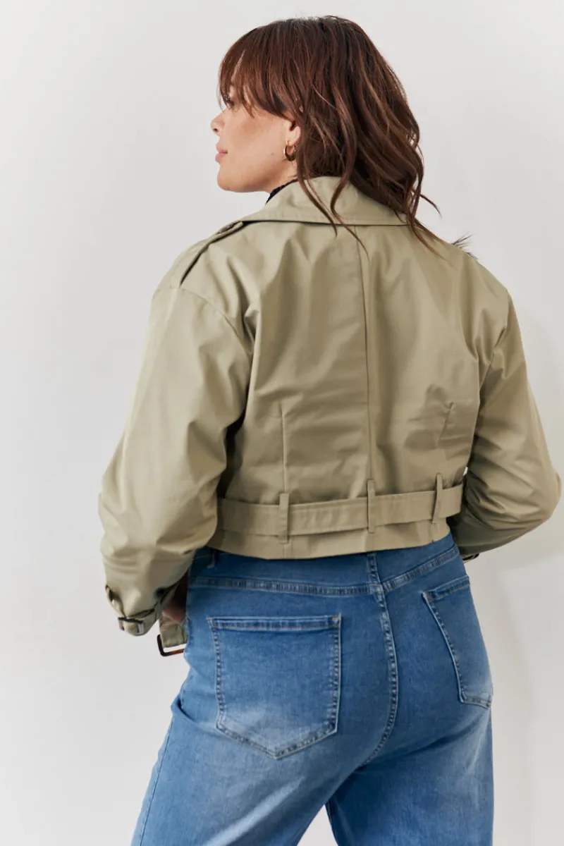 Cropped Belted Trench Coat|Fits Outlet