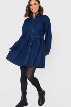 Dark Wash Mini Smock Shirt Dress|In the Style Best