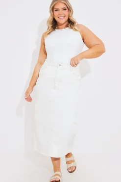 Denim Back Split Midi Skirt|In the Style Discount
