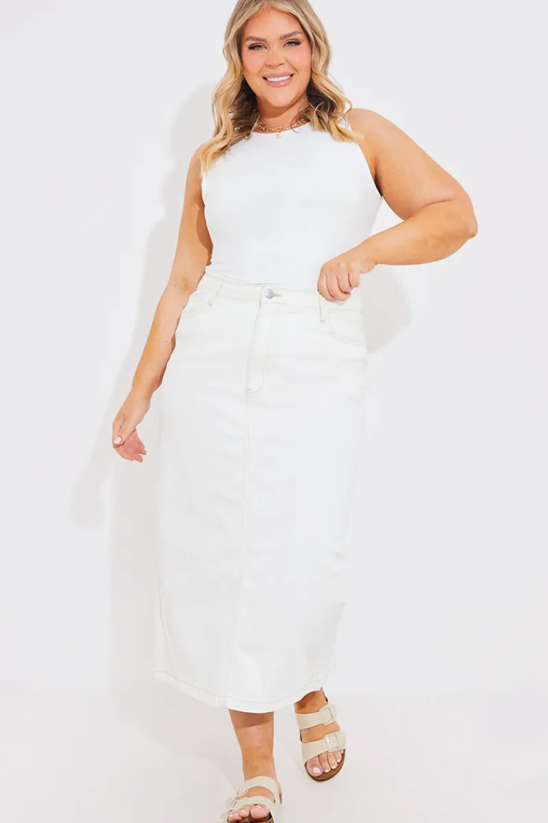 Denim Back Split Midi Skirt|In the Style Discount