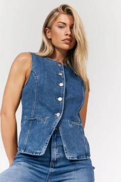 Denim Crew Neck Waistcoat|In The Style Sale