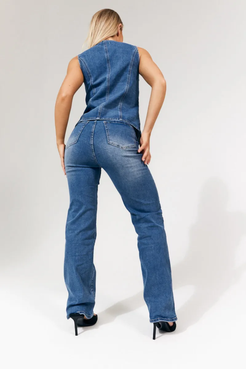 Denim Crew Neck Waistcoat|In The Style Sale