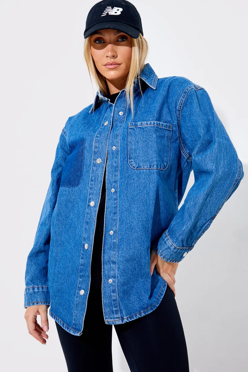 Denim Shirt With Contrast Pocket|In The Style Hot