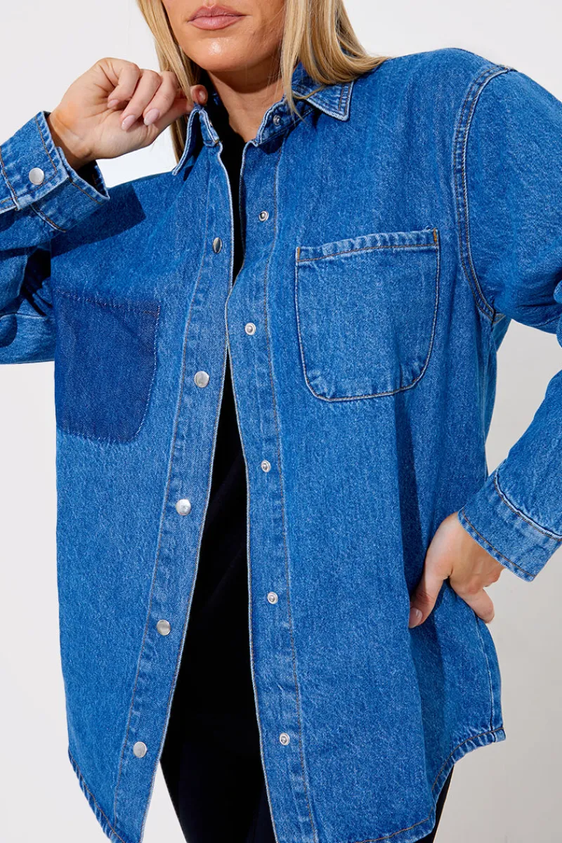 Denim Shirt With Contrast Pocket|In The Style Hot