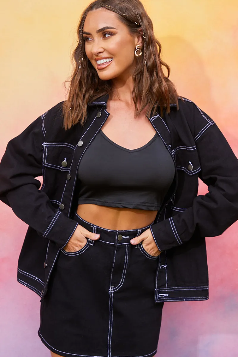 Denim Skirt With Contrast Stitching Co ord|In the Style Online