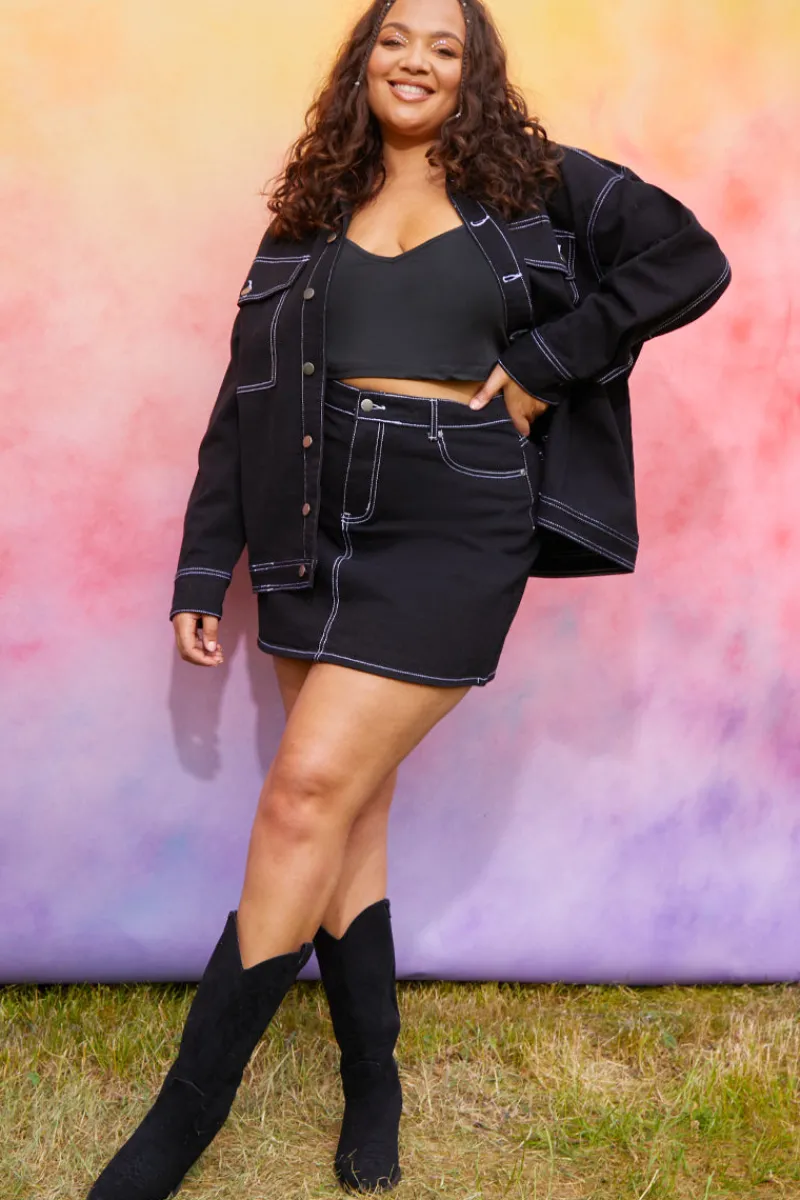 Denim Skirt With Contrast Stitching Co ord|In the Style Online