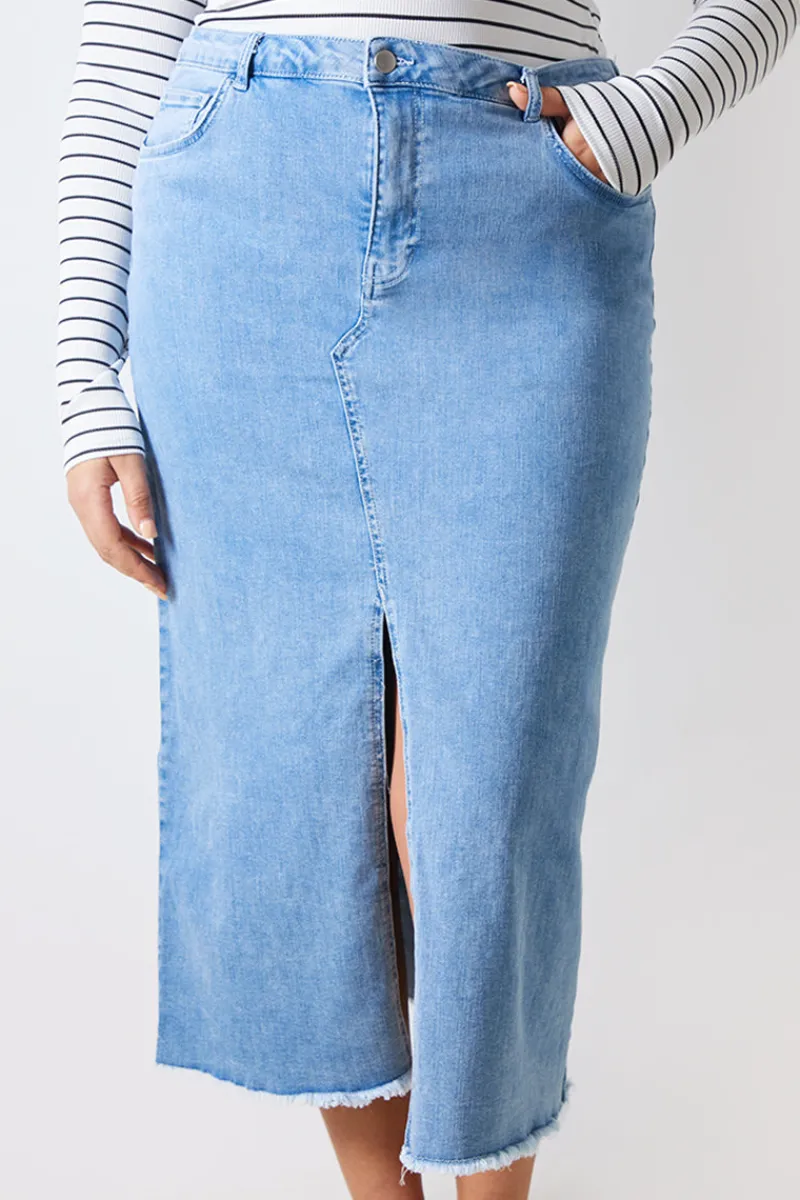 Denim Split Detail Midi Skirt|In the Style New