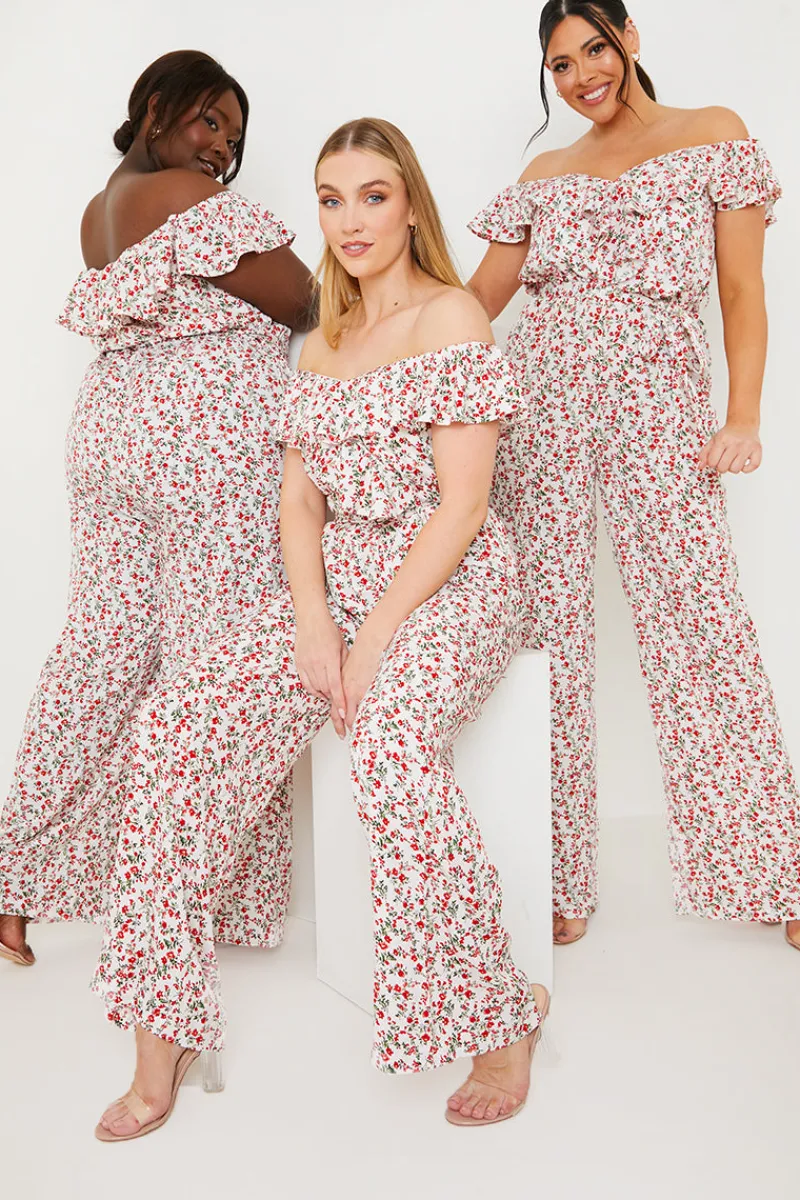Ditsy Floral Print Wrap Bardot Jumpsuit|In the Style Discount