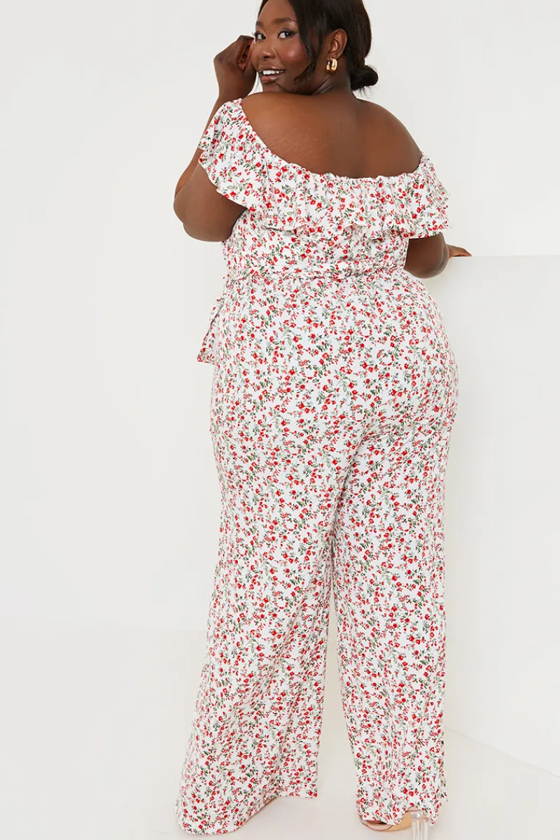 Ditsy Floral Print Wrap Bardot Jumpsuit|In the Style Discount