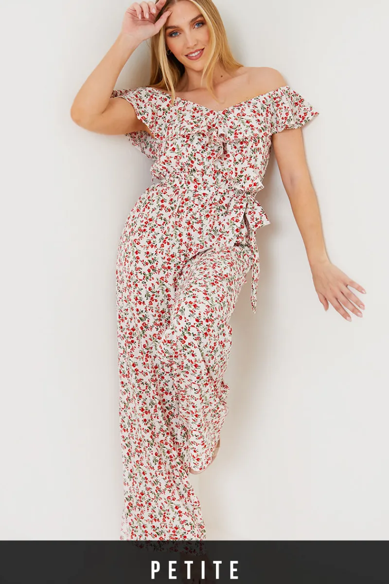 Ditsy Floral Print Wrap Bardot Jumpsuit|In the Style Discount