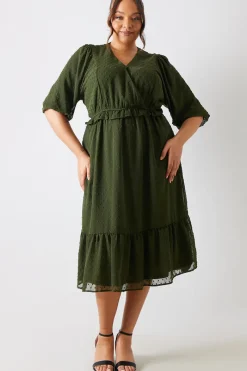 Dobby Chiffon Frill Detail Midi Dress|In the Style Clearance