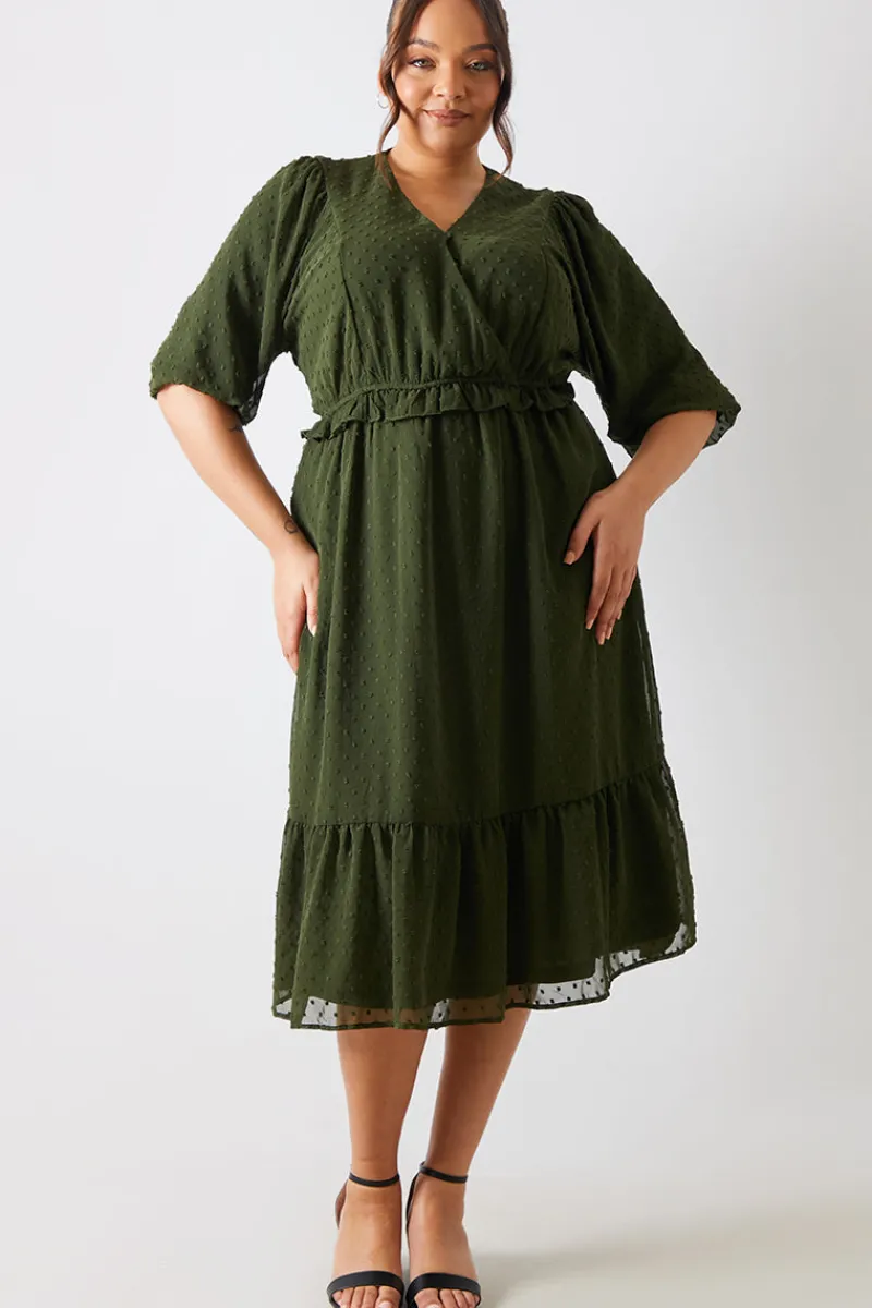 Dobby Chiffon Frill Detail Midi Dress|In the Style Clearance