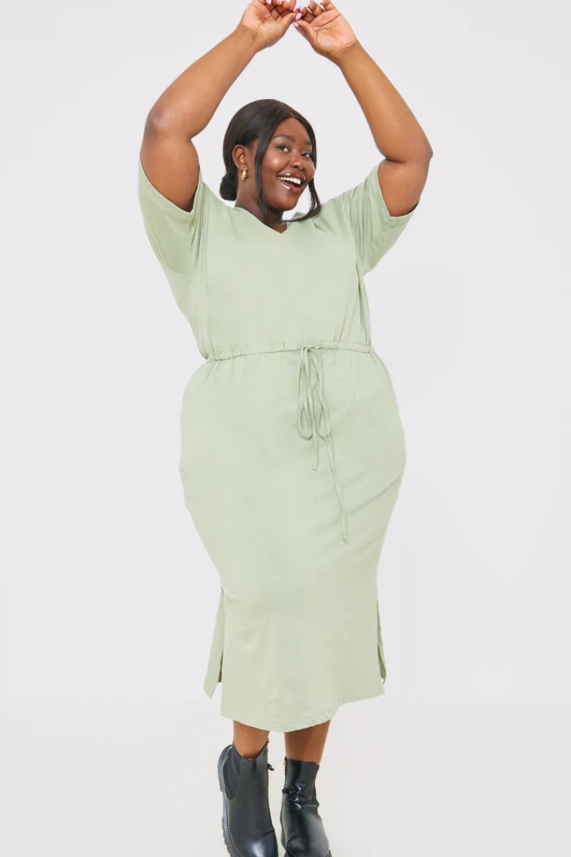 DRAWSTRING WAIST SPLIT HEM TSHIRT DRESS|In the Style