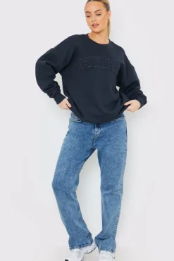 Embroidered Distressed Oversized Sweatshirt|In the Style Clearance