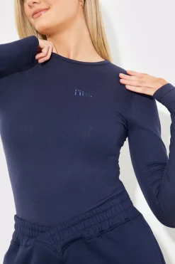 Embroidered Jersey Long Sleeve Crew Neck Top|In The Style