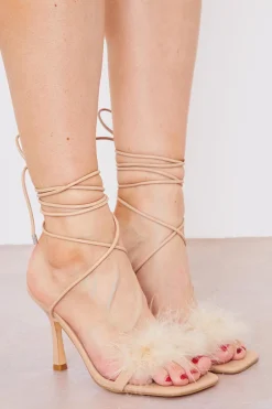 Faux Fur Detail Strappy Heel|In The Style Online