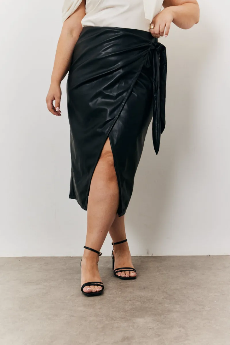Faux Leather Wrap Skirt|In the Style Sale