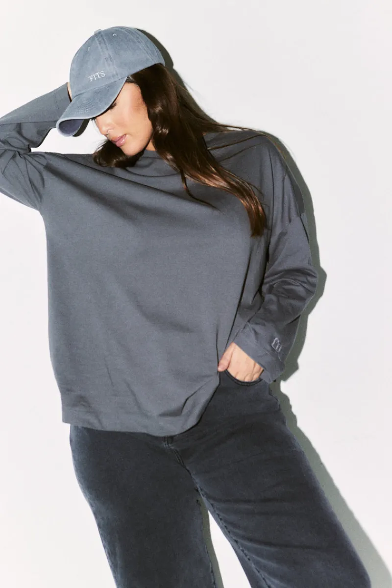 Embroidered Crew Neck Long Sleeve T-Shirt|Fits Hot