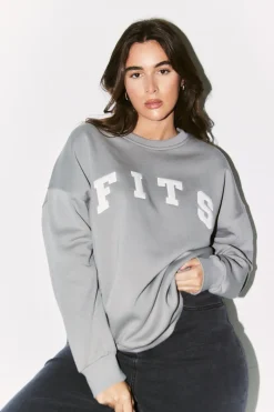 Slogan Knitted Crew Neck Sweatshirt|Fits Online