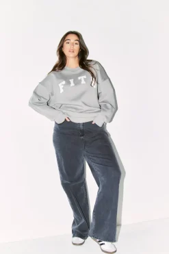 Slogan Knitted Crew Neck Sweatshirt|Fits Online