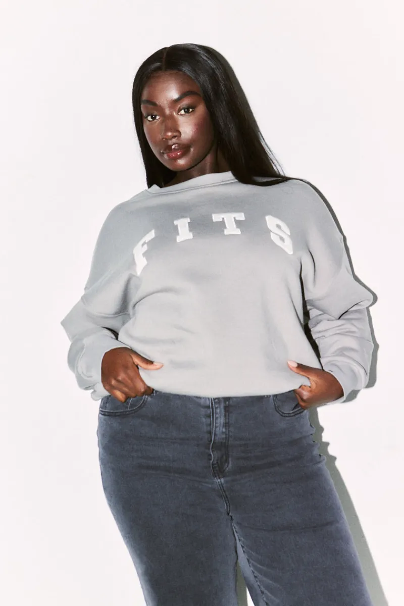 Slogan Knitted Crew Neck Sweatshirt|Fits Online