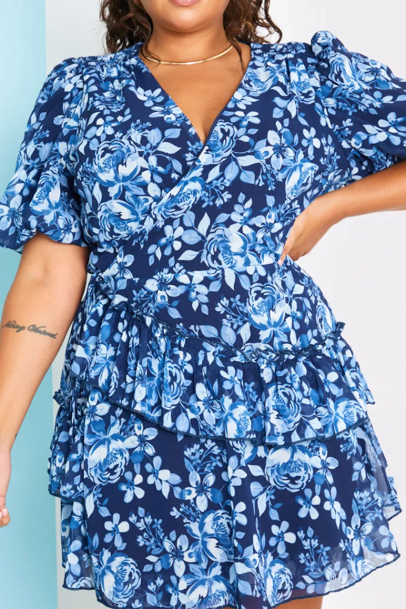 Floral Chiffon Wrap Detail Mini Dress|In the Style Discount