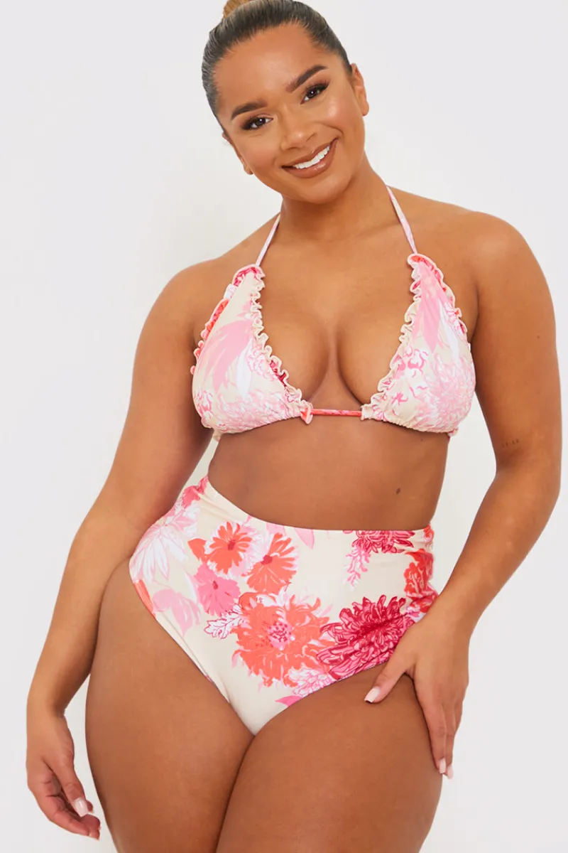 Floral Print Frill Triangle Bikini Top|In the Style Clearance