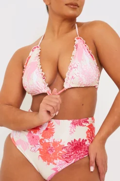 Floral Print Frill Triangle Bikini Top|In the Style Clearance