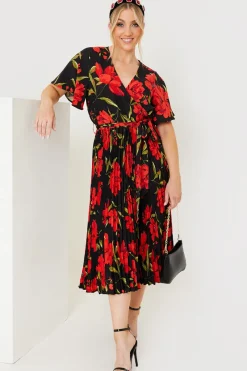 Floral Print Pleated Wrap Midi Dress|In the Style Clearance