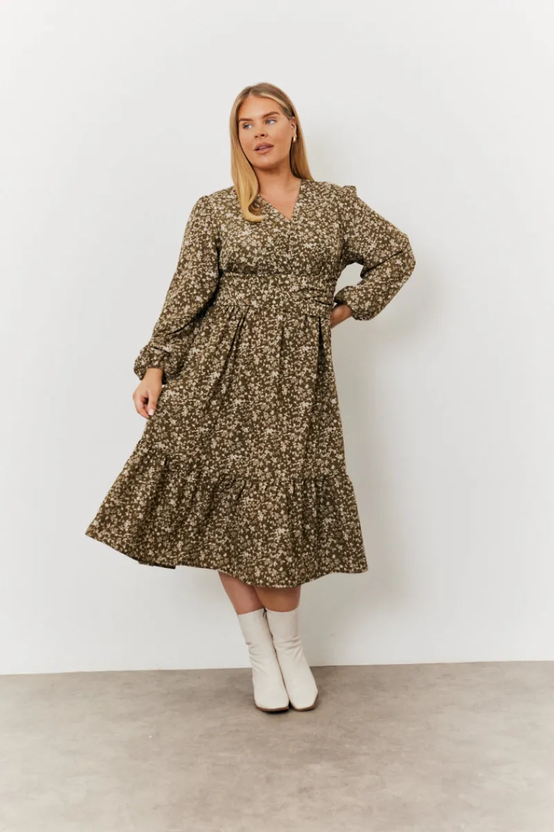 Floral Print Wrap Front Belted Balloon Sleeve Midi Dress|In the Style Hot