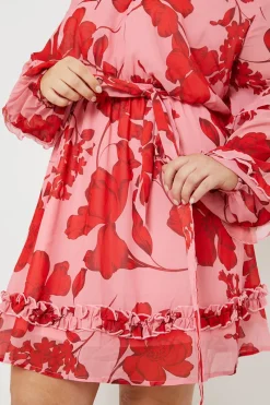 Floral Printed Chiffon Frill Detail Balloon Sleeve Mini Dress|In the Style Best