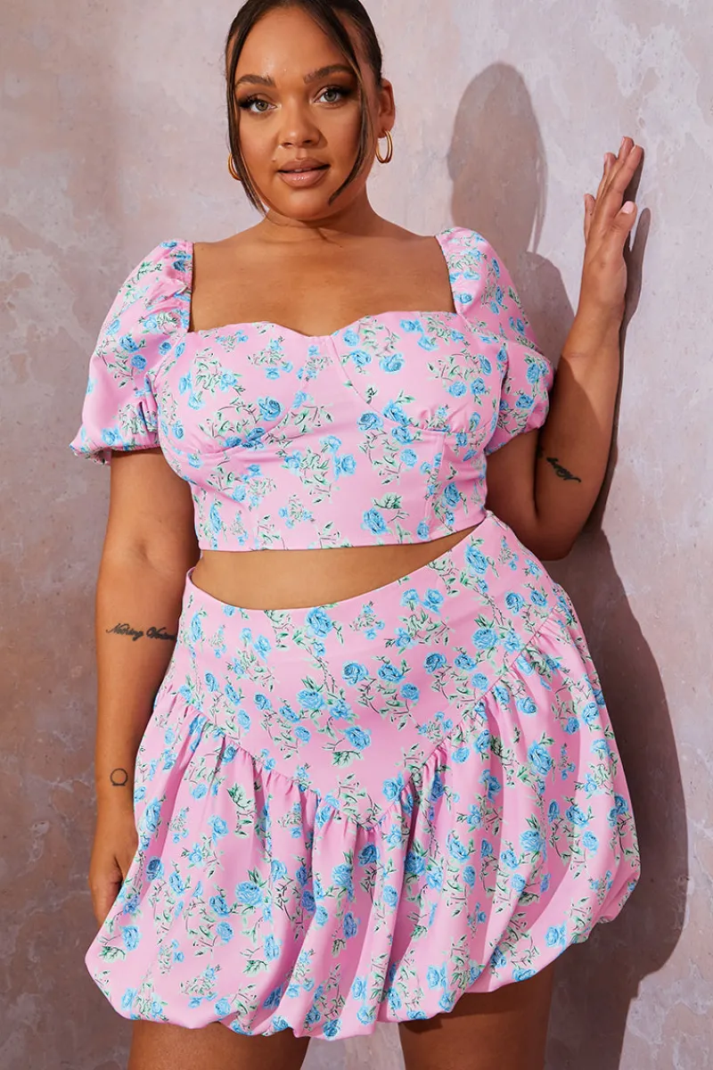 Floral Puffball Hem Mini Skirt|In the Style Clearance