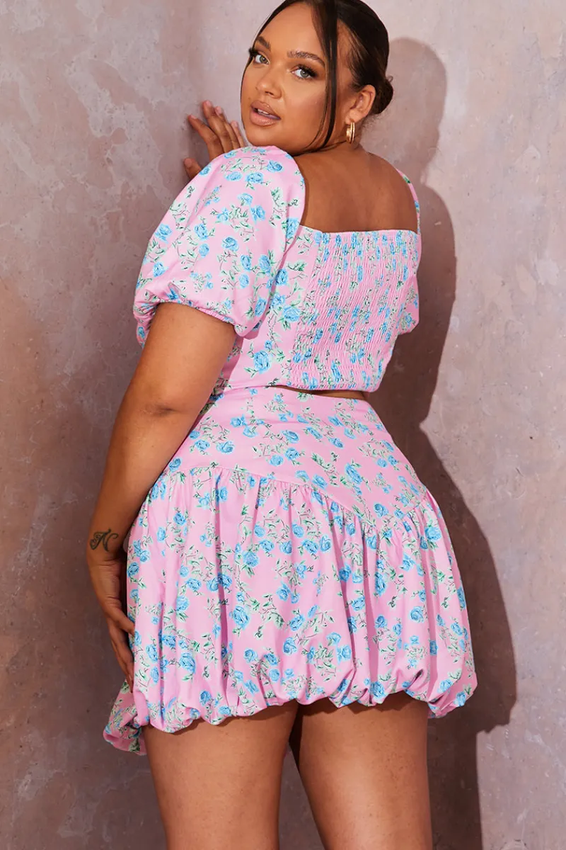 Floral Puffball Hem Mini Skirt|In the Style Clearance