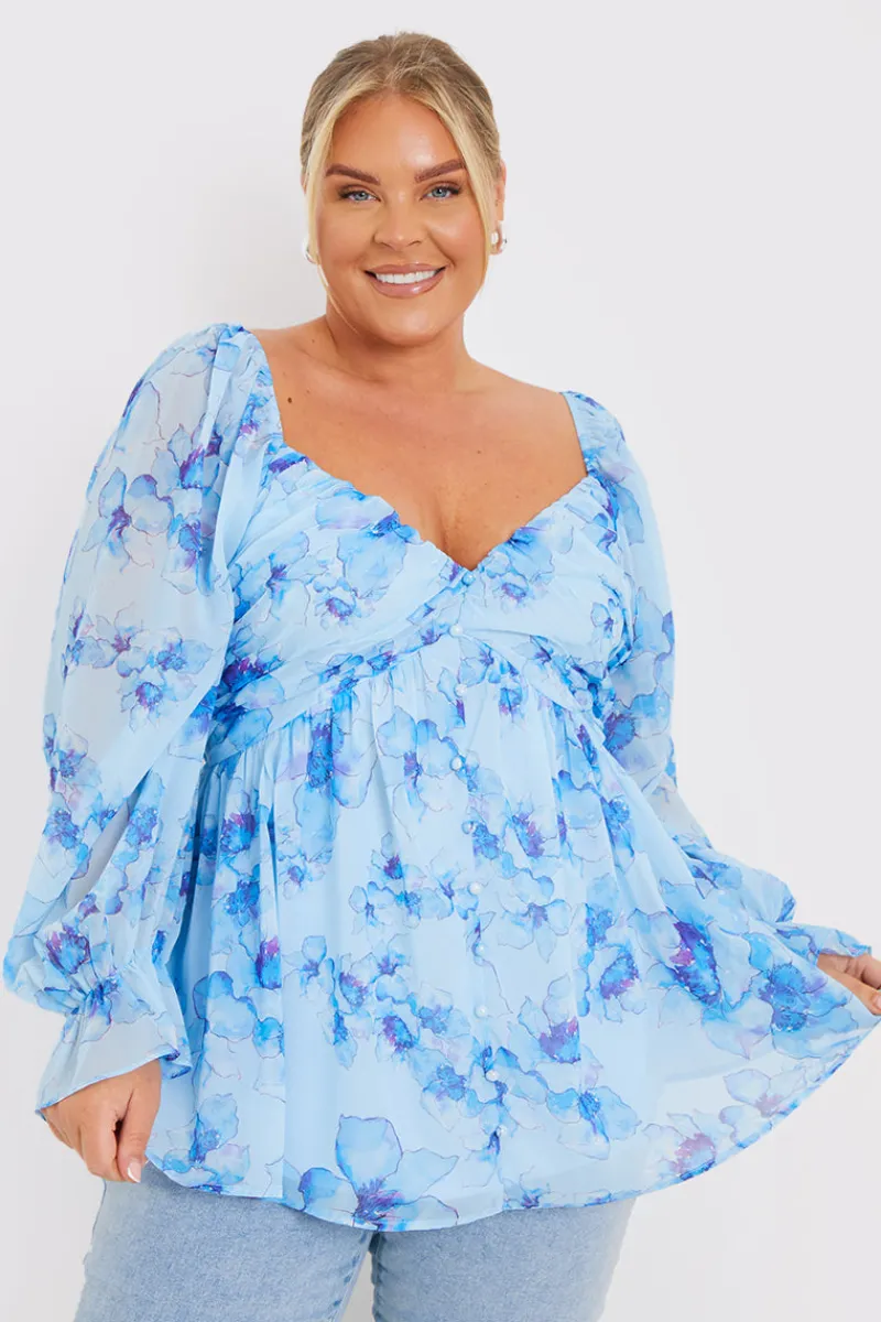 FLORAL RUCHED BUST SMOCK TOP|In the Style Best