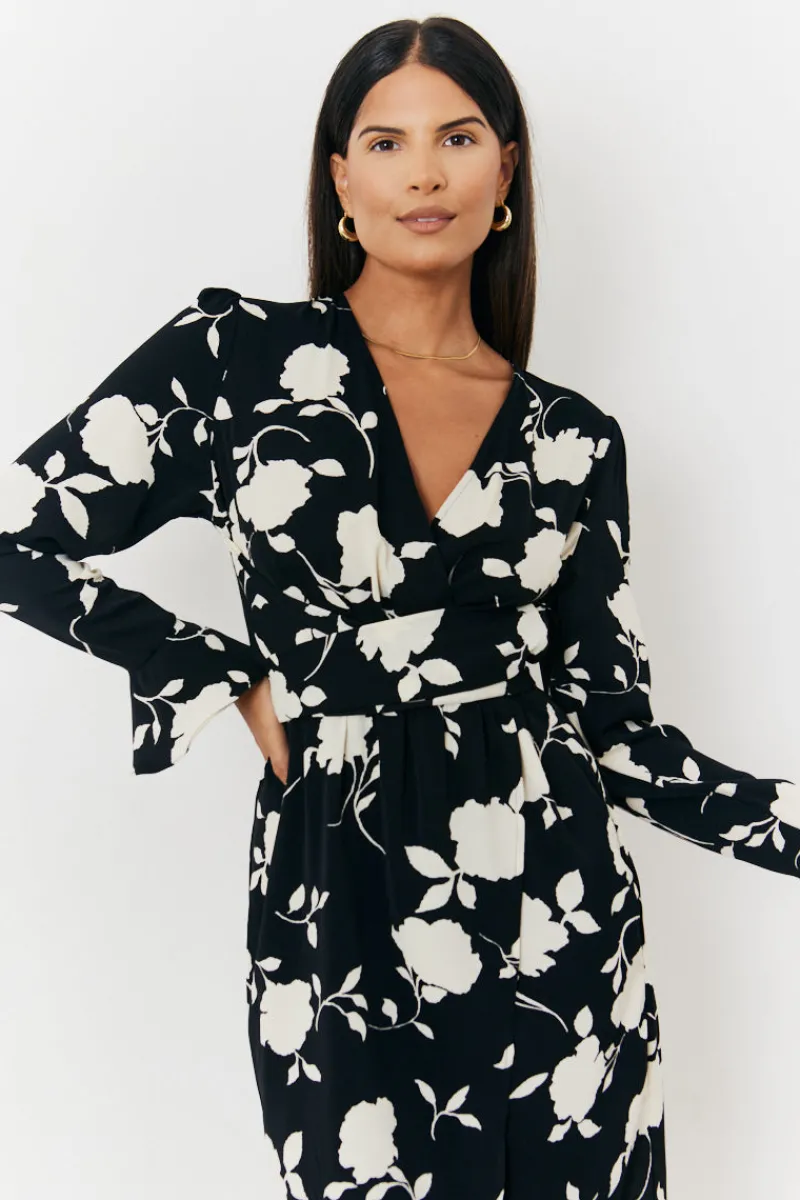 Floral Tie Wrap Detail Midi Dress|In The Style Online