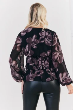 Floral V Neck Frill Detail Blouse|In The Style Best