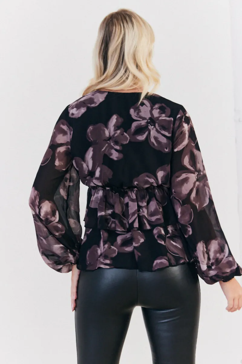 Floral V Neck Frill Detail Blouse|In The Style Best