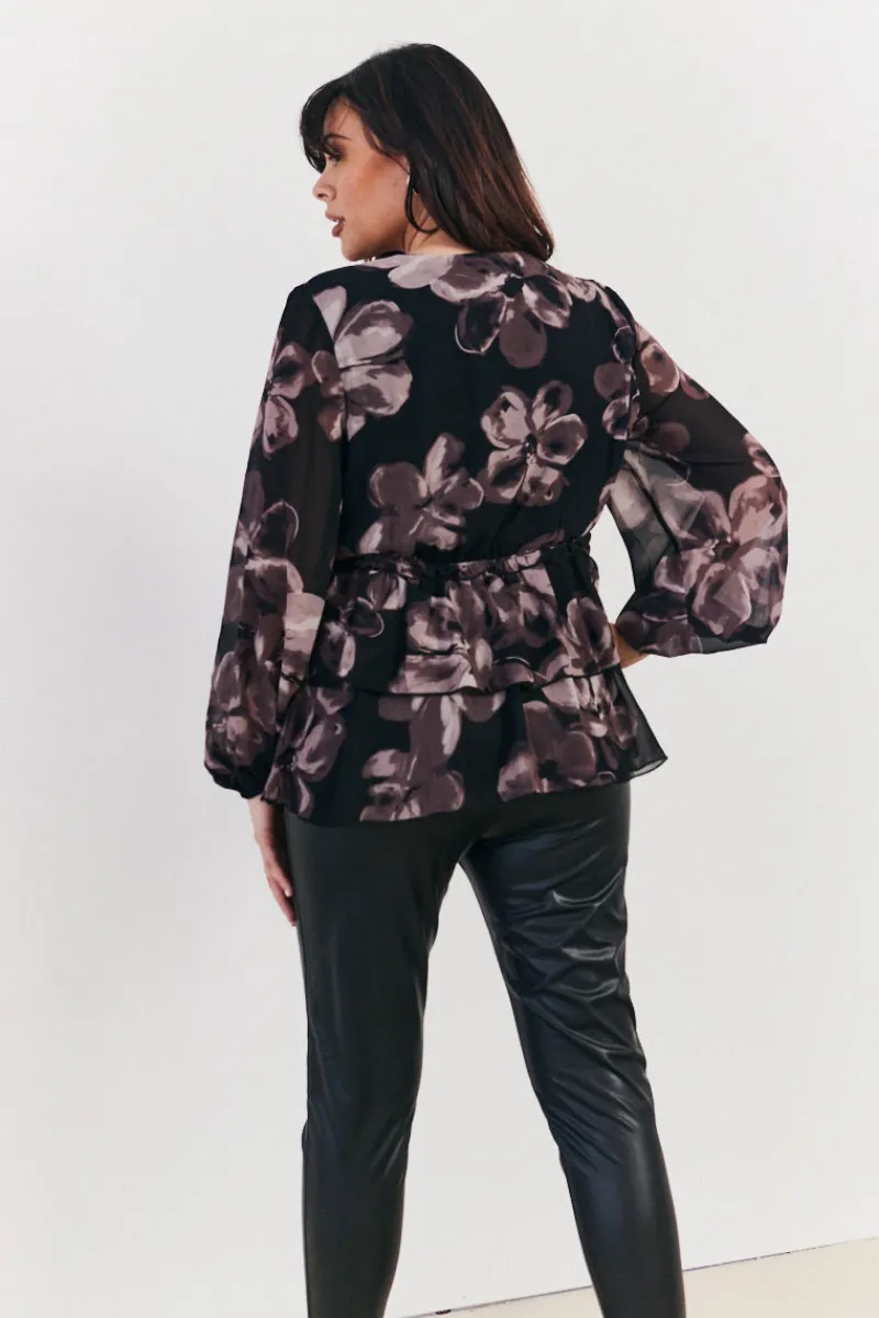 Floral V Neck Frill Detail Blouse|In The Style Best