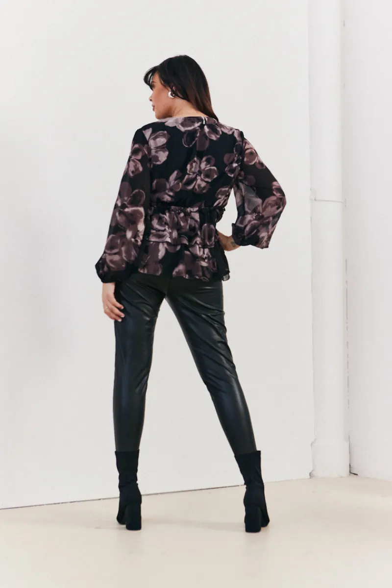 Floral V Neck Frill Detail Blouse|In The Style Best