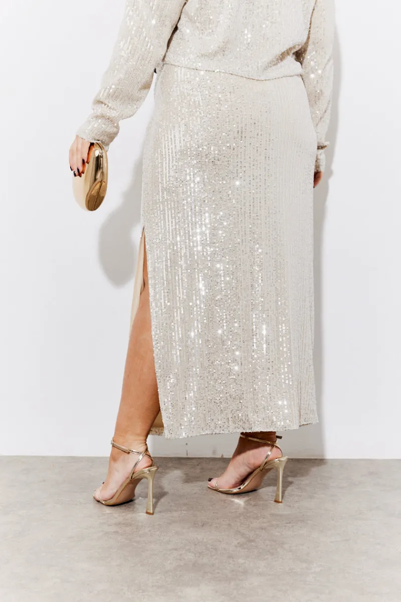 Sequin Slit Detail Midi Skirt|In the Style Sale