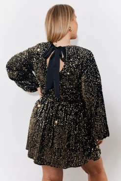 Velvet Sequin Bow Back Smock Dress|In the Style Online
